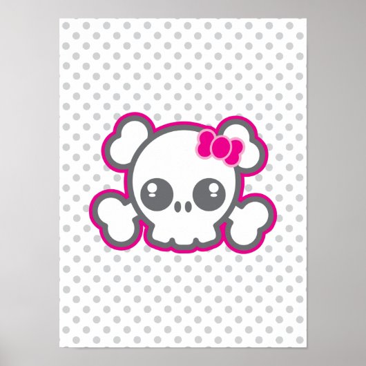 Kawaii Pink Ribbon Skull Poster Afdrukken (Voorkant)