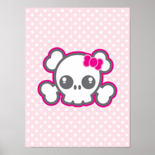Kawaii Pink Ribbon Skull Poster Afdrukken
