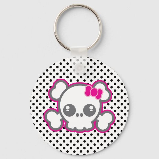 Kawaii Pink Ribbon Skull Sleutelhanger (Voorkant)