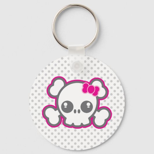 Kawaii Pink Ribbon Skull Sleutelhanger (Voorkant)