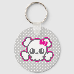 Kawaii Pink Ribbon Skull Sleutelhanger
