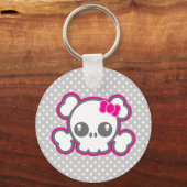 Kawaii Pink Ribbon Skull Sleutelhanger (Voorkant)