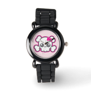 Kawaii Pink Ribbon Skull Watch Horloge
