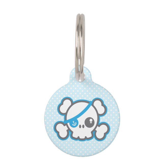 Kawaii Pirate Skull Dog Label Huisdierpenning (Voorkant)