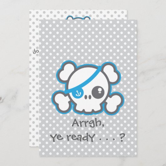 Kawaii Pirate Skull Halloween Party Invitation Kaart (Voorkant / Achterkant)