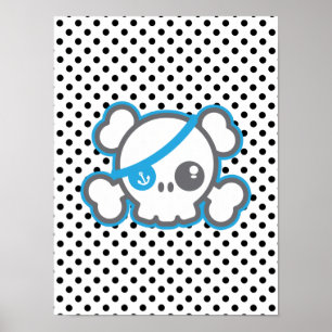 Kawaii Pirate Skull Poster Print