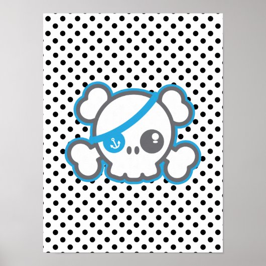 Kawaii Pirate Skull Poster Print (Voorkant)