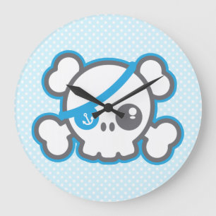 Kawaii Pirate Skull Wall klok