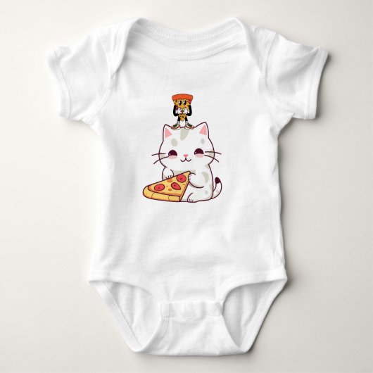 Kawaii Pizza Cat & Little Pizza Buddy Funny Graphi Romper (Voorkant)