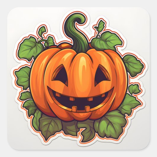 Kawaii pompoen 01 vierkante sticker (Voorkant)