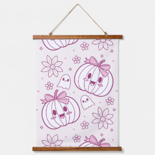 Kawaii pompoenen, geesten en bloemen hangend wandkleed