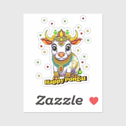 Kawaii Pongal Versierde Koe Sticker (Vel)