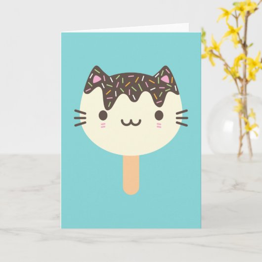 Kawaii Popsicle Kat Kaart (Gele Bloem)