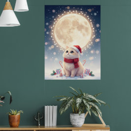 Kawaii Poster van Zwarte Kat met Kerstmis onder de