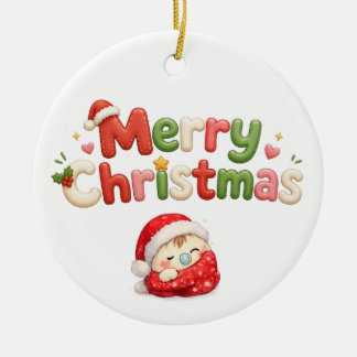 Kawaii Prettig Kerstfeest Keramisch Ornament