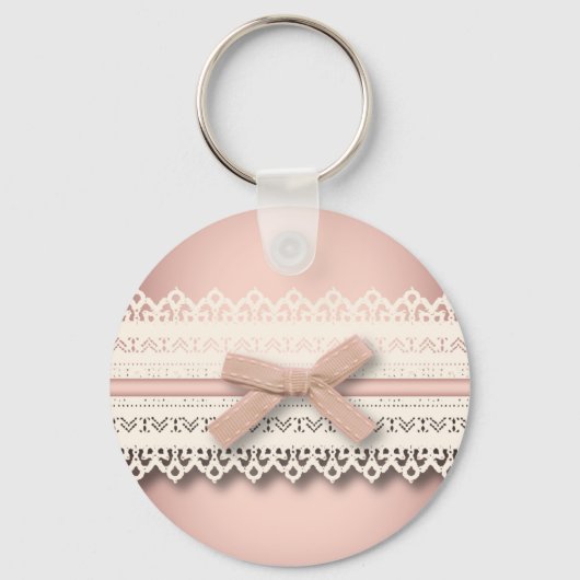 Kawaii prinses girly chic white lace roze boog sleutelhanger (Voorkant)