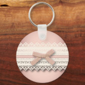Kawaii prinses girly chic white lace roze boog sleutelhanger (Voorkant)