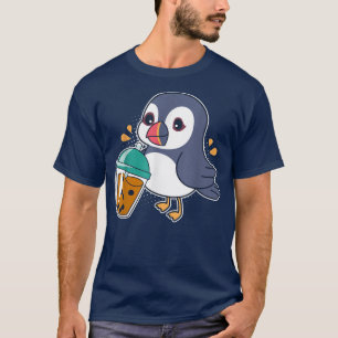 Kawaii Puffin Bird Drink Boba - Bubble Tea T-shirt
