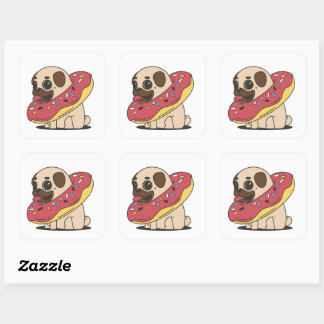 Kawaii Pug Donut Dog Cute Pet Puppy Anime Vierkante Sticker