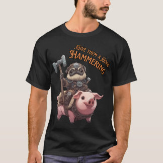 Kawaii Pug in Harnas Rijdt Varken met Strijdhamer T-shirt