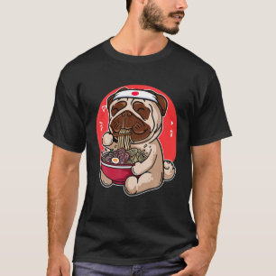 Kawaii Pug Ramen klaagt Japanse Manga Anime Dog Lo T-shirt