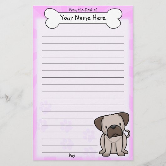 Kawaii Pug Stationery Briefpapier (Voorkant)