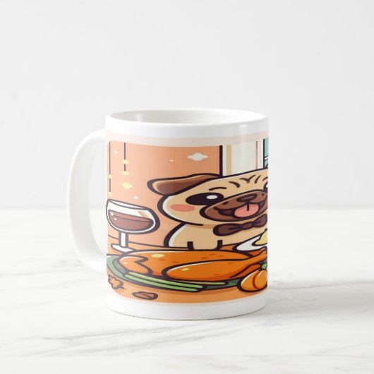 Kawaii Pugsgiving Mug – Feast Mode Activated! (Devant gauche)