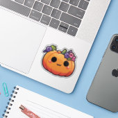 Kawaii Pumpkin Flower Crown - halloween fall Sticker (Laptop met iPhone)