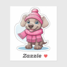 Kawaii Puppy in Pink Hat and Scarf Sticker