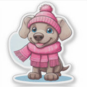 Kawaii Puppy in Pink Hat and Scarf Sticker (Devant)