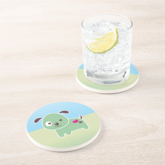 Kawaii puppy zandsteen onderzetter (Zijkant)