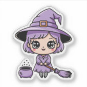 Kawaii Purple Witch Halloween Sticker (Voorkant)