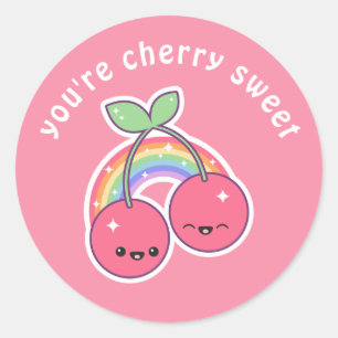 Kawaii Rainbow Cherries Ronde Sticker