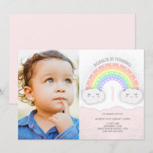 Kawaii Rainbow & Clouds Girl Verjaardagsfoto Kaart