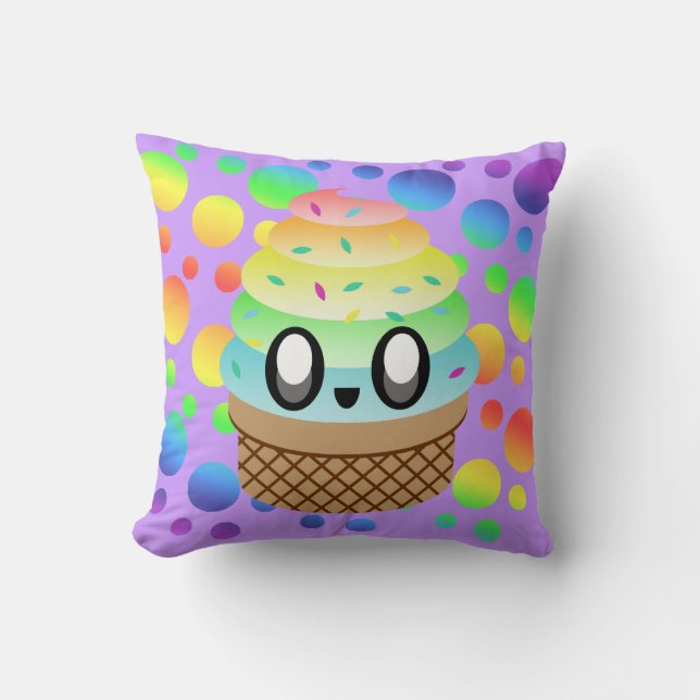 Kawaii Rainbow Ice Cream Cone Kussen (Voorkant)