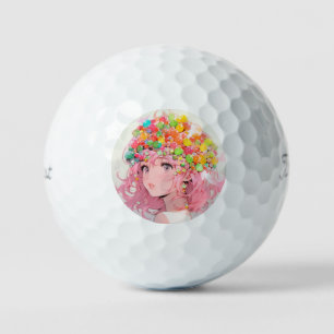 Kawaii Rainbow Pastel Snoep Mushroom Anime Girl Golfballen