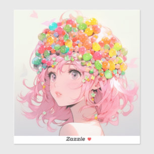Kawaii Rainbow Pastel Snoep Mushroom Anime Girl Sticker