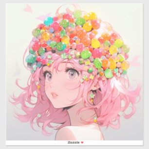 Kawaii Rainbow Pastel Snoep Mushroom Anime Girl Sticker