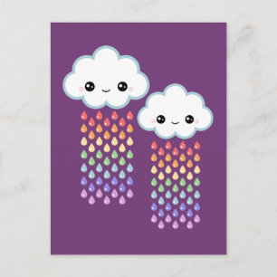 Kawaii Rainbow Rain Briefkaart