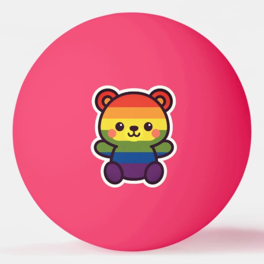 Kawaii Rainbow Teddy – een Schattigee LGBTQ+ Pride Pingpongballen (Voorkant)