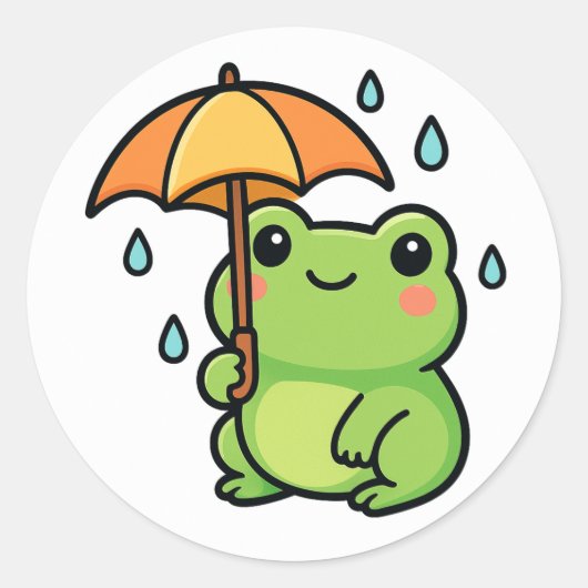Kawaii Rainy Day Frog Sticker (Voorkant)