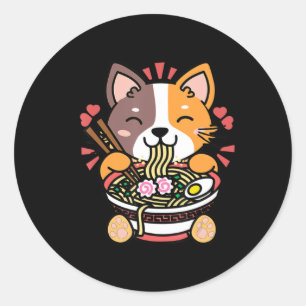 Kawaii Ramen Cat Anime Japanse voedselcadeau Ronde Sticker
