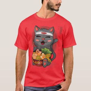 Kawaii Ramen Cat, Japans Neko Noodle Funny Anime T-shirt