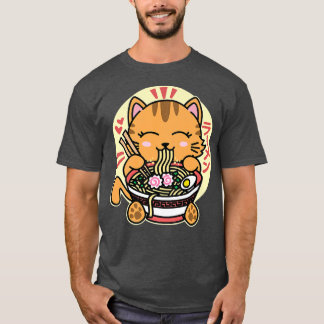 Kawaii Ramen Cute Anime Oranje Cat Japanse noodle T-shirt