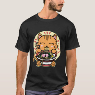 Kawaii Ramen Cute Anime Oranje Cat Japanse noodle T-shirt