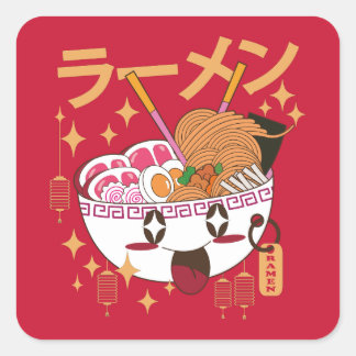 kawaii RAMEN Faux Canvas Print Vierkante Sticker