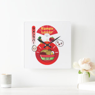 KAWAII RAMEN LIEFHEBBER HAPPY FOOD STIJL VIERKANTE KLOK