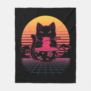 Kawaii Ramen Neko Retro Cat Japanse noodle Anime Fleece Deken