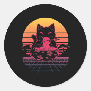 Kawaii Ramen Neko Retro Cat Japanse noodle Anime Ronde Sticker