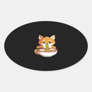 Kawaii ramen shiba inu cadeau voor noedels ovale sticker